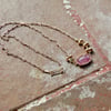 Handmade gold chain necklace with pink tourmaline and grey diamond 