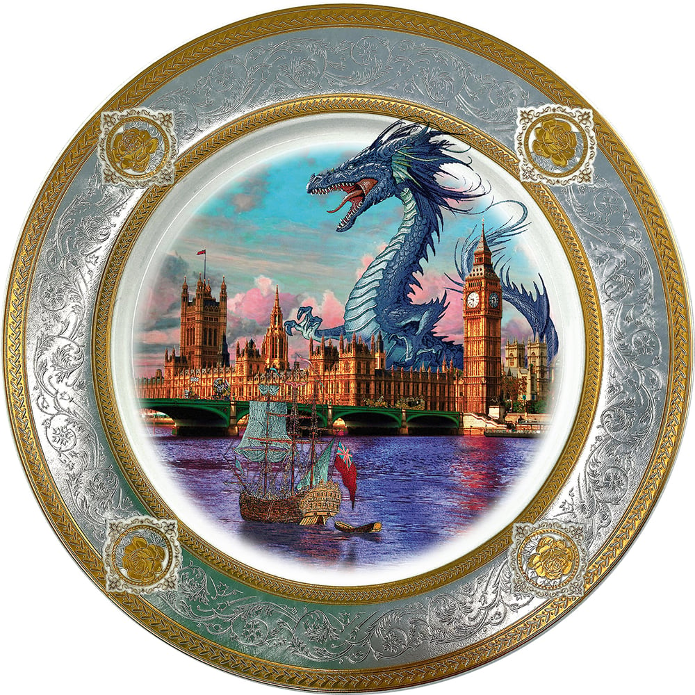 Image of London Blue dragoon - Large Fine China Plate - #0775