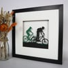 Framed Couple Mountain Biking Papercut Picture