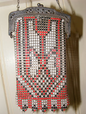 1920s Girls Whiting & Davis Red Enamel Mesh Purse 