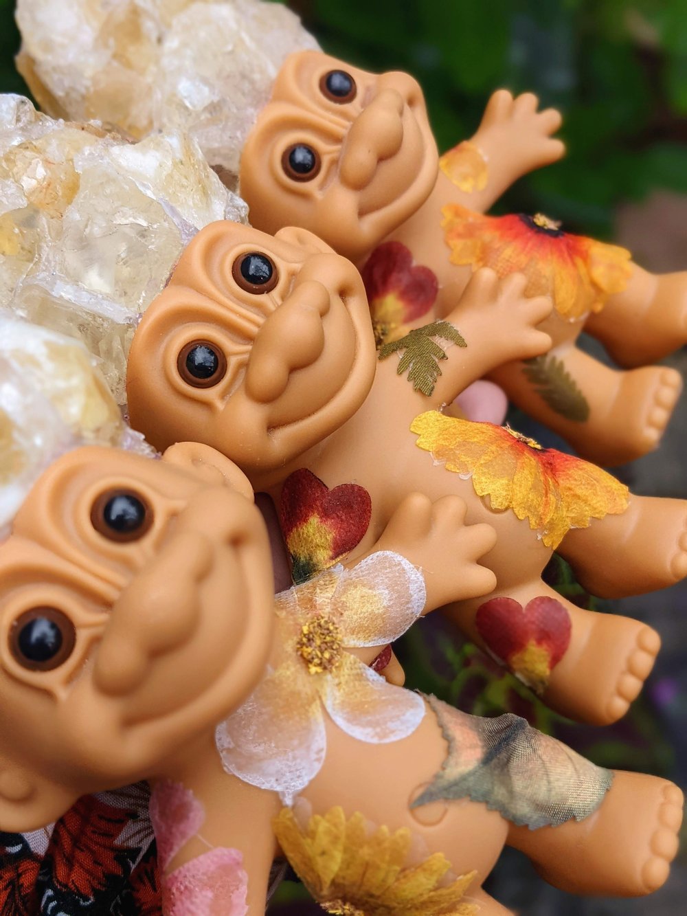 MADE TO ORDER: Pressed Flower Troll with Citrine Golden Amethyst hair 6.5"