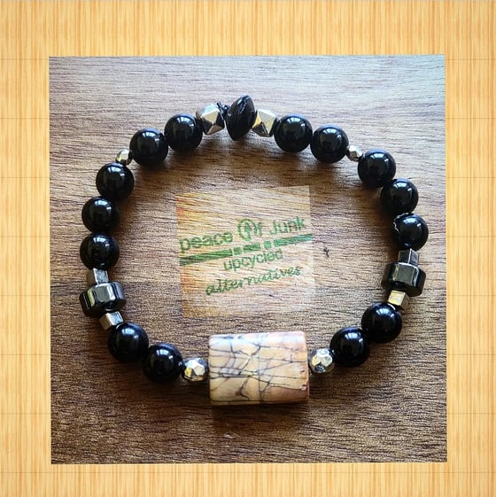 Image of #UNISEX #UNAKITE #BLACK #METALLICA BRACELET 🖤