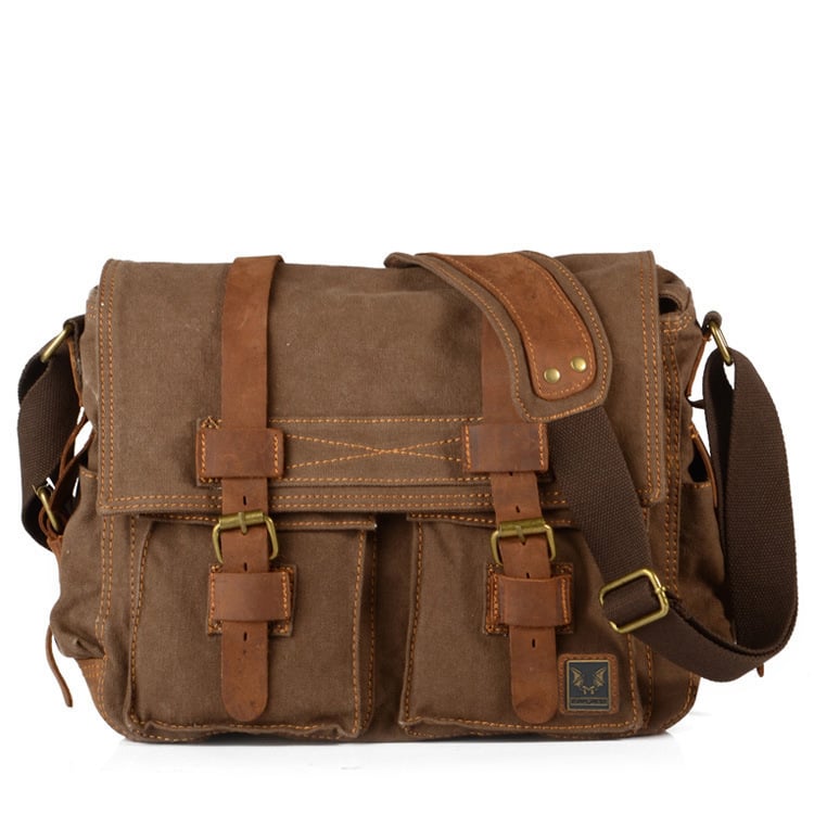 Canvas Leather Messenger Bag Crossbody Bag for Men Shoulder Bag