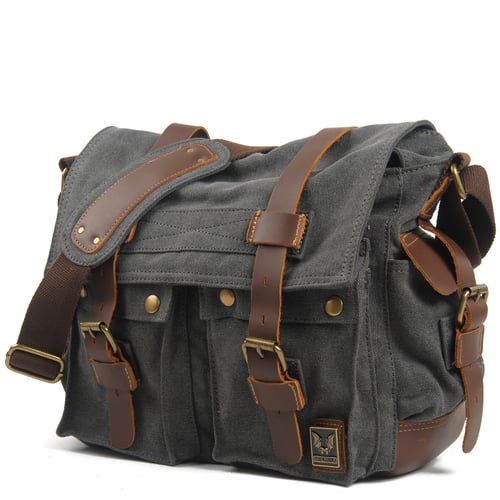 Image of Canvas Leather Messenger Bag, Crossbody Bag for Men, Shoulder Bag, Laptop Bag 2138K