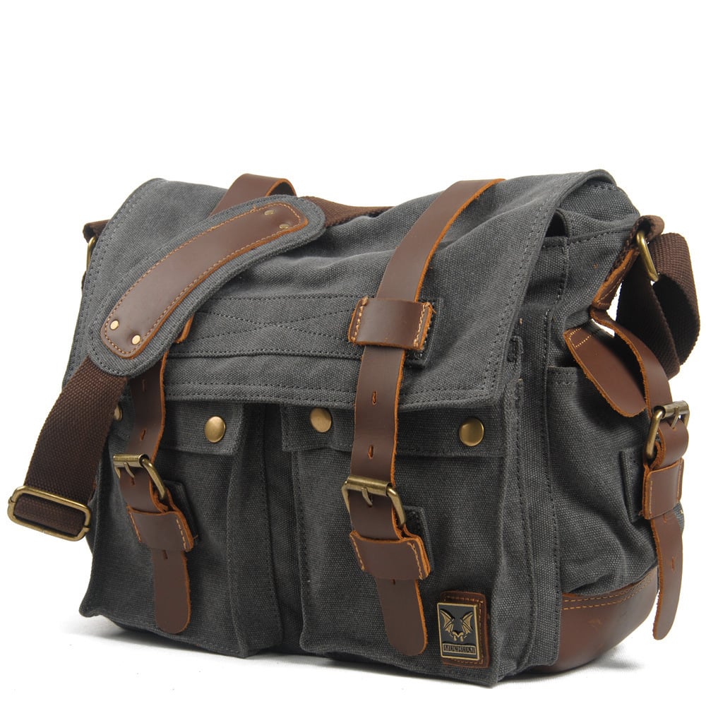 Canvas Leather Messenger Bag, Crossbody Bag for Men, Shoulder Bag ...