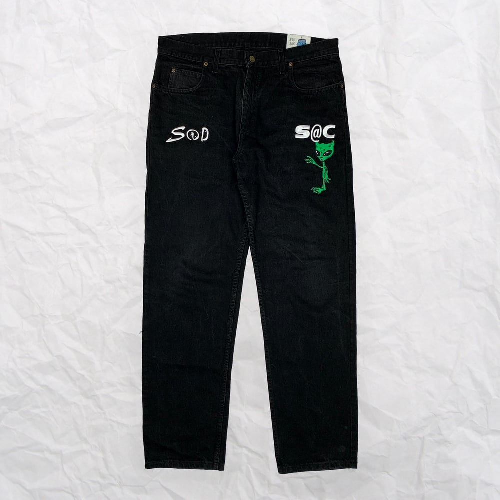 Image of "Alien BBY" embroidered denim jeans (Black)