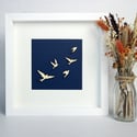Flying Swallows Framed Woodcut