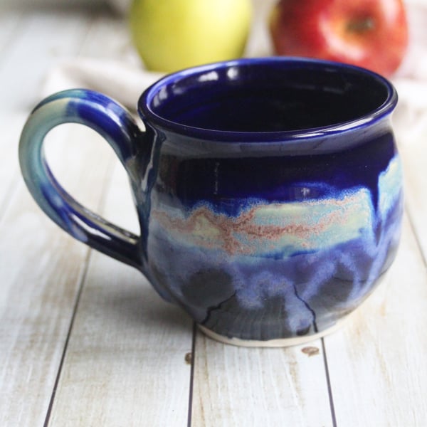 Image of Handmade Mug in Blue Purple Glaze, 14 oz, Ceramic Coffee Cup, Made in USA