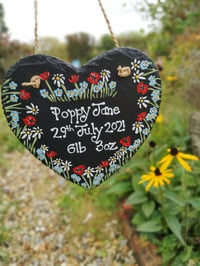 Image 1 of Poppies, daisies and forget-me-nots slate heart