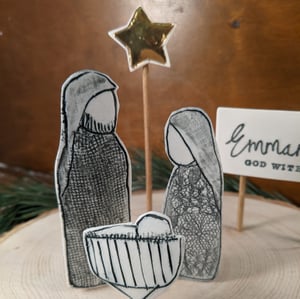 Image of Nativity Scene on Wooden Slice