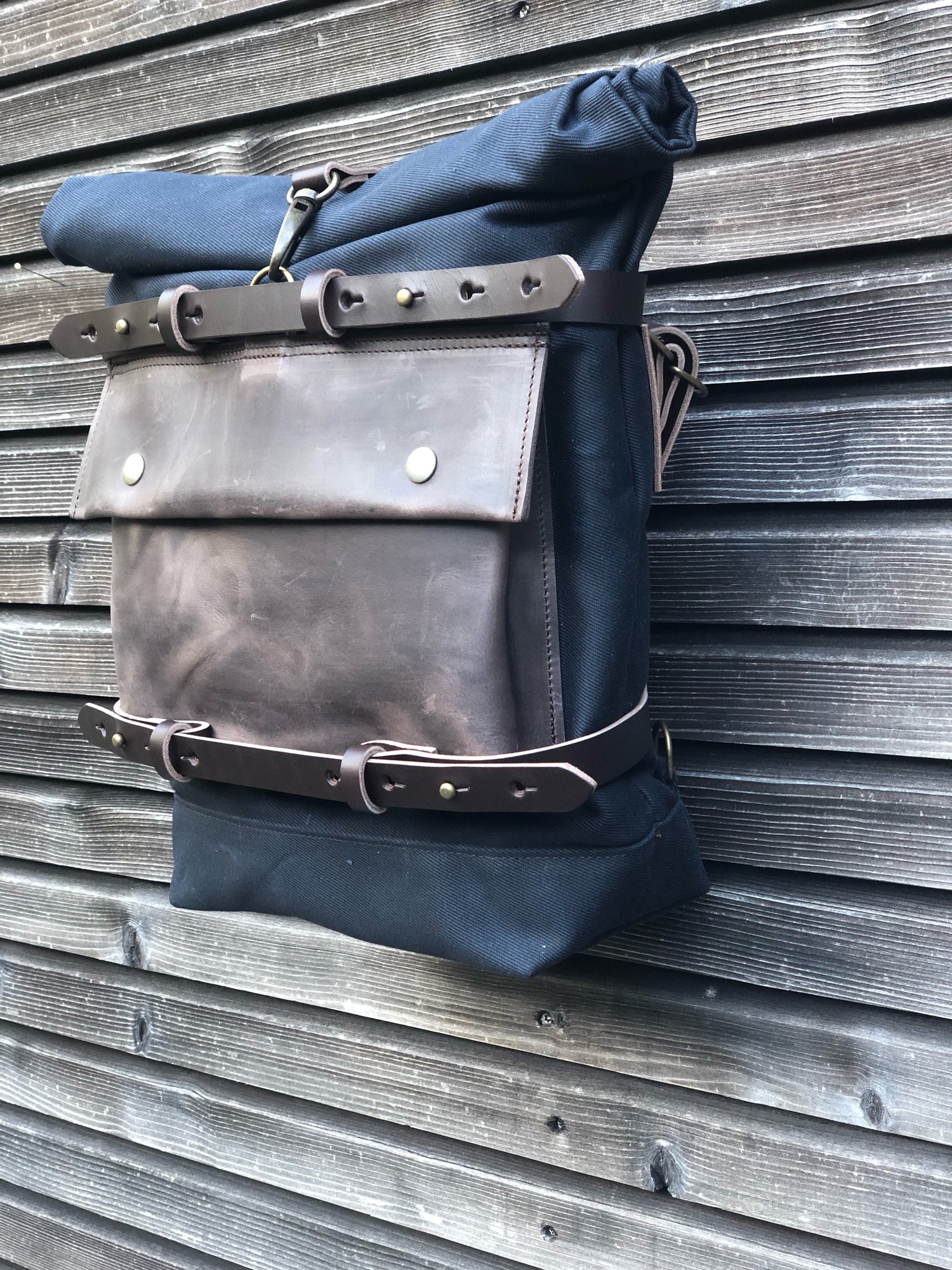 Image of Motorbike bag / Motorcycle bag / Bicycle bag in waxed canvas  with horizontal straps