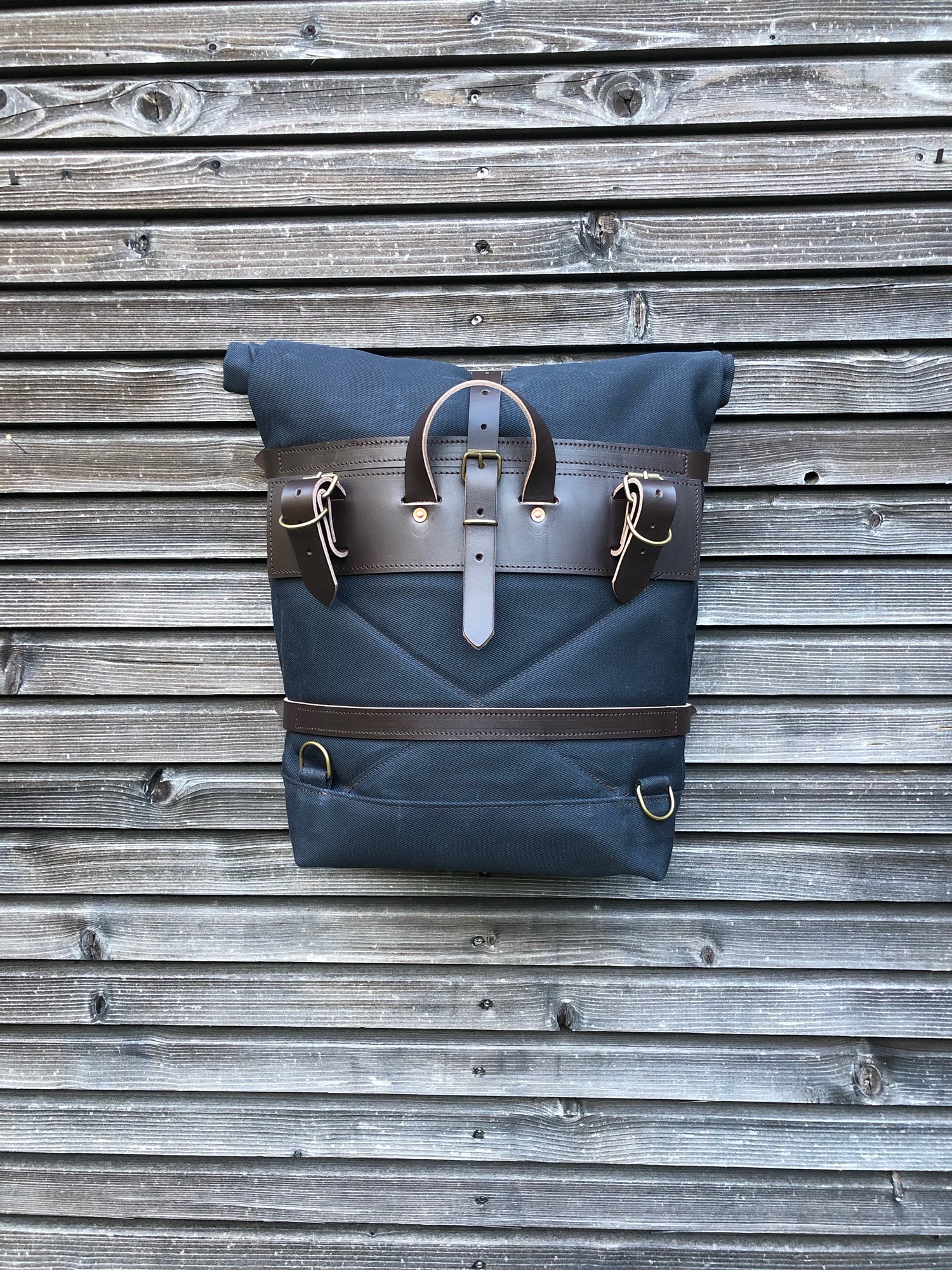 Image of Motorbike bag / Motorcycle bag / Bicycle bag in waxed canvas  with horizontal straps