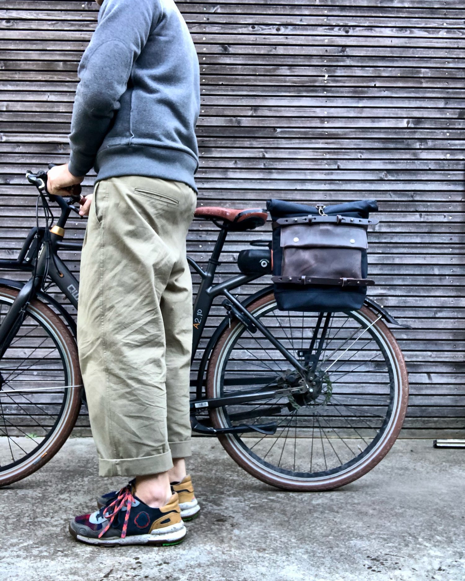 Image of Motorbike bag / Motorcycle bag / Bicycle bag in waxed canvas  with horizontal straps