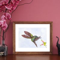 Image 3 of Print of an Empress Hummingbird with free Art Card