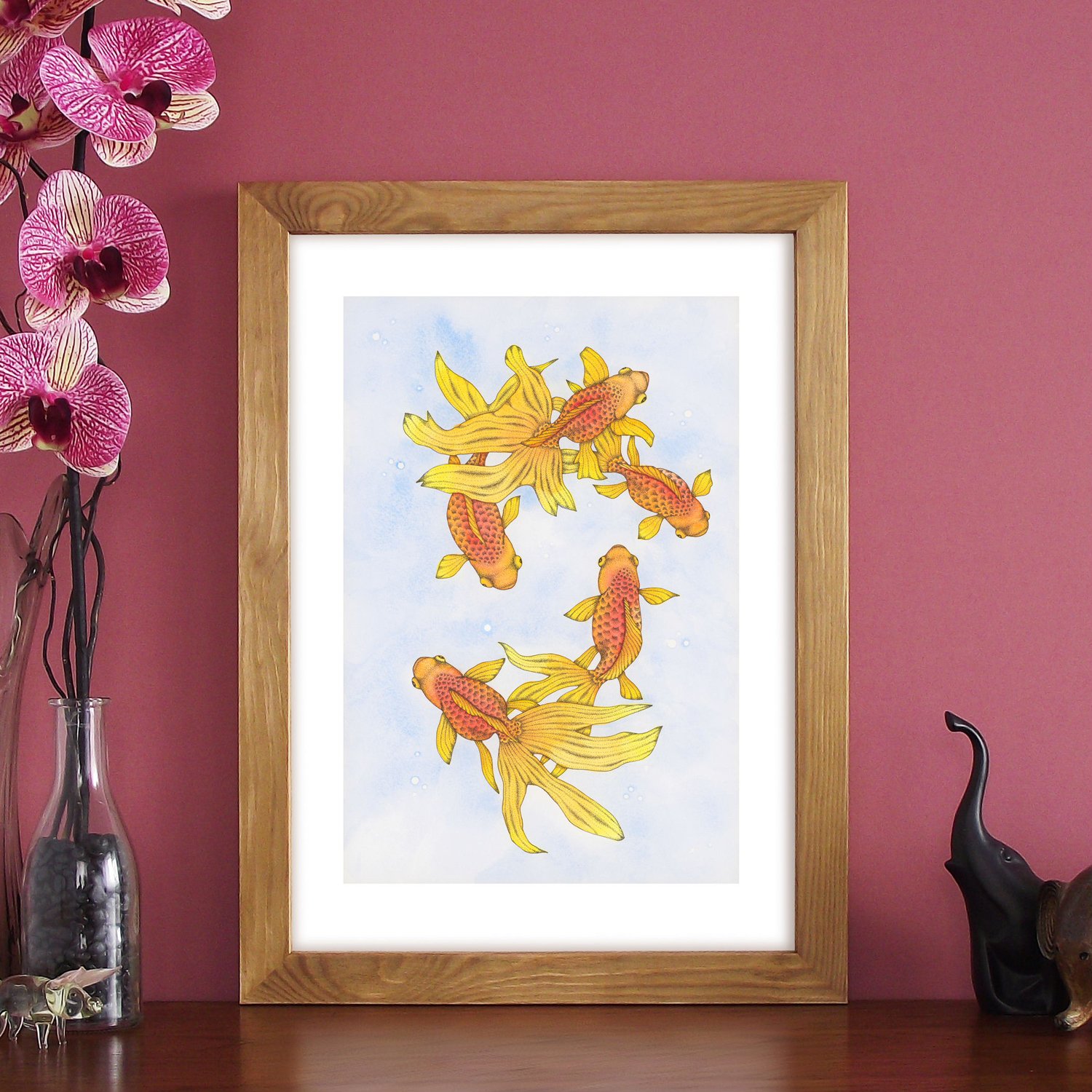 Image of Print of five fantailed fancy fish 