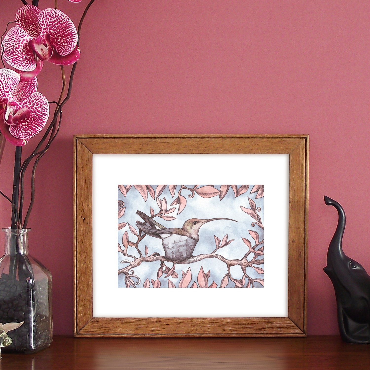 Image of Print of a nested hummingbird 