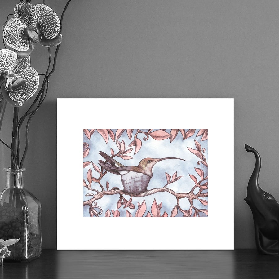 Image of Print of a nested hummingbird 
