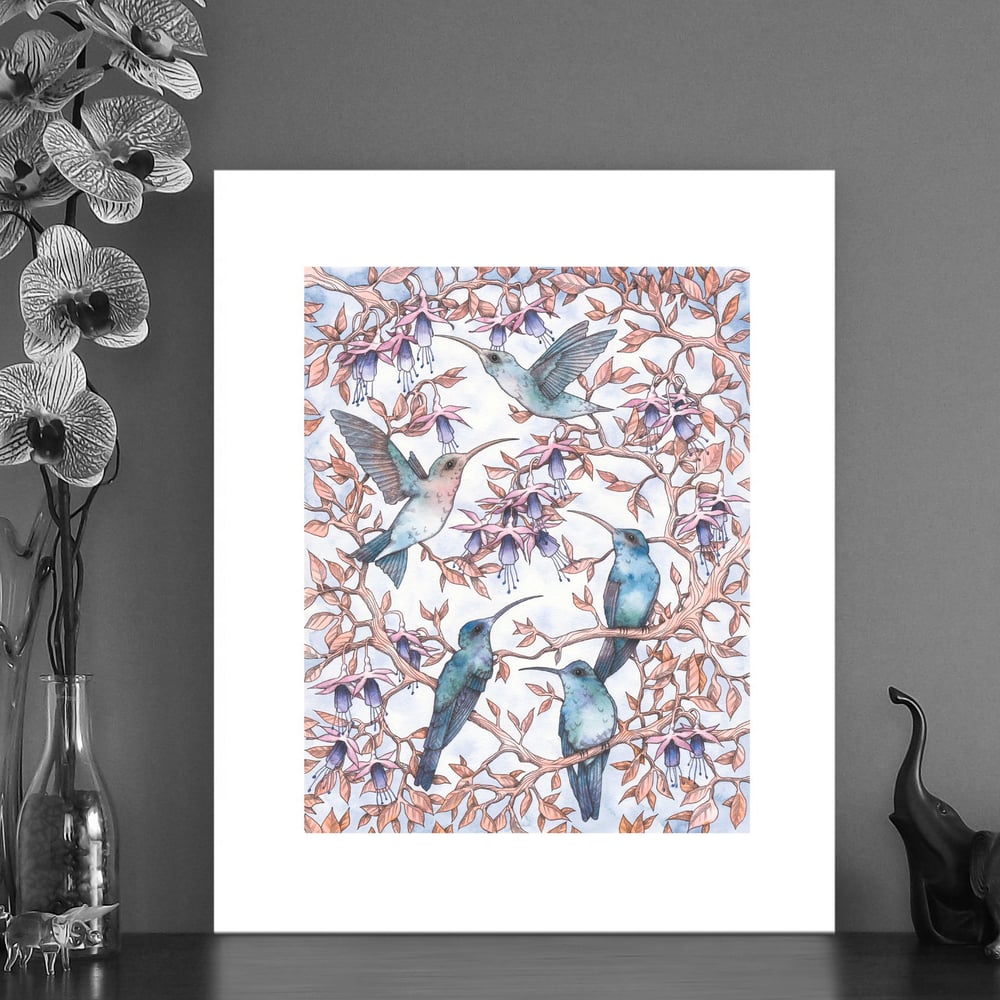 Image of Print of hummingbirds & Fuchsia 
