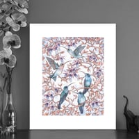 Image 1 of Print of hummingbirds & Fuchsia with free Art Card