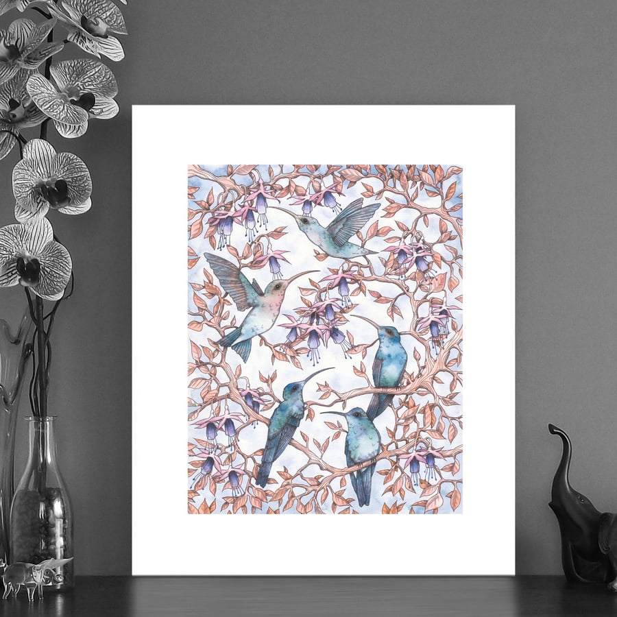 Image of Print of hummingbirds & Fuchsia 