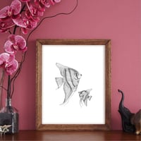 Image 3 of Black & white print of two Angelfish with free Art Card