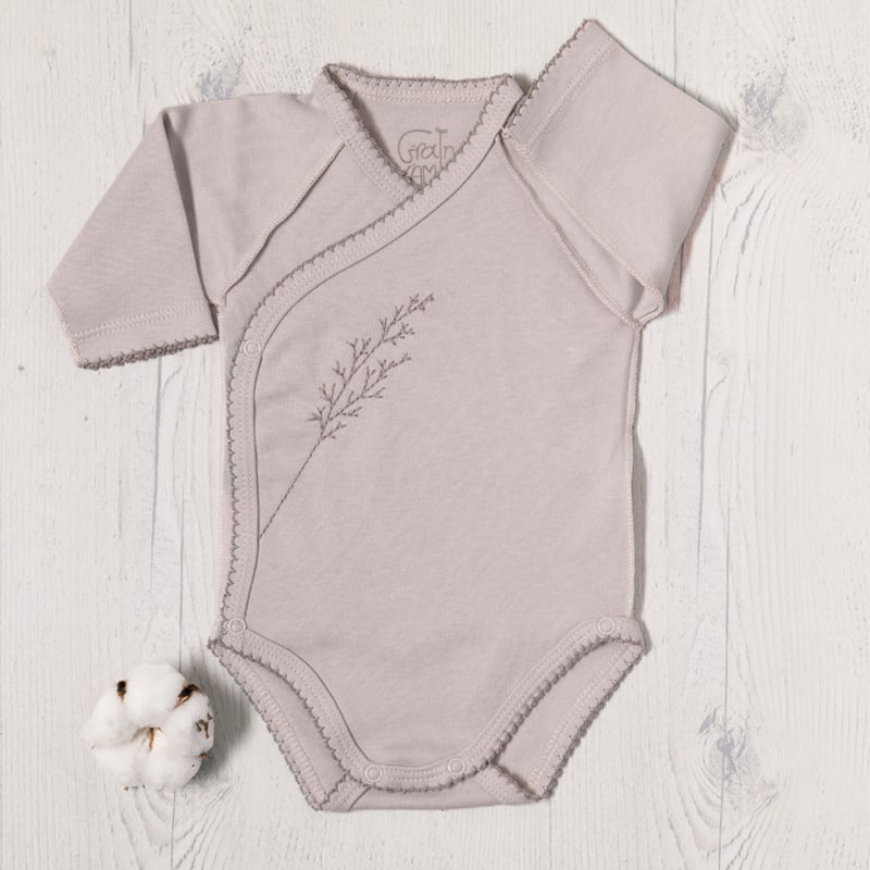 Image of Body Croisé Interlock Taupe En Coton Bio