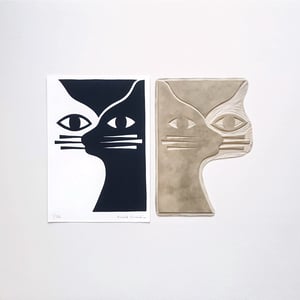 Image of Linocut print 21 x 30 cm ‘Chat(s)’