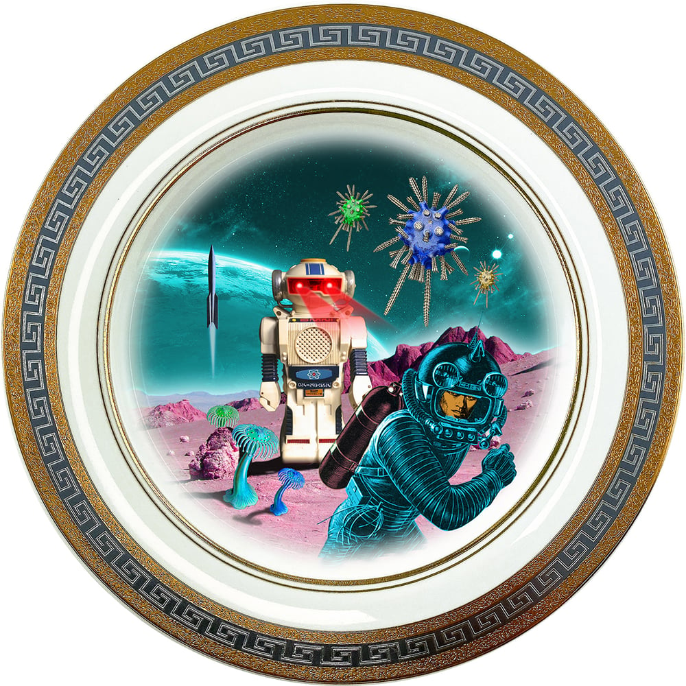 Image of Robot Attacks - Large Fine China Plate - #0776