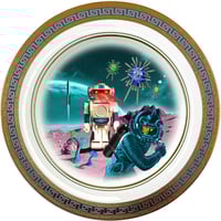 Image 1 of Robot Attacks - Large Fine China Plate - #0776