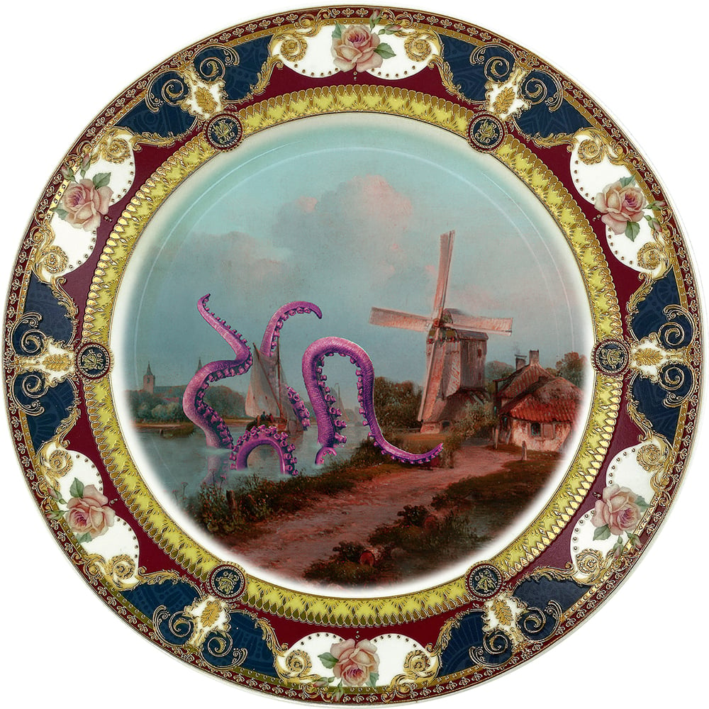 Image of Octopus Attacks - Fine China Plate - #0787
