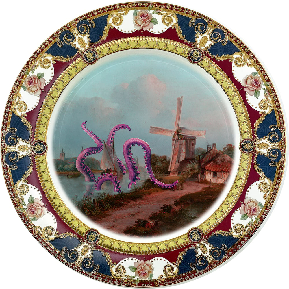 Image of Octopus Attacks - Large Fine China Plate - #0777