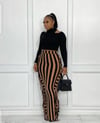  Mocha Black Stripe print Fringe Skirt