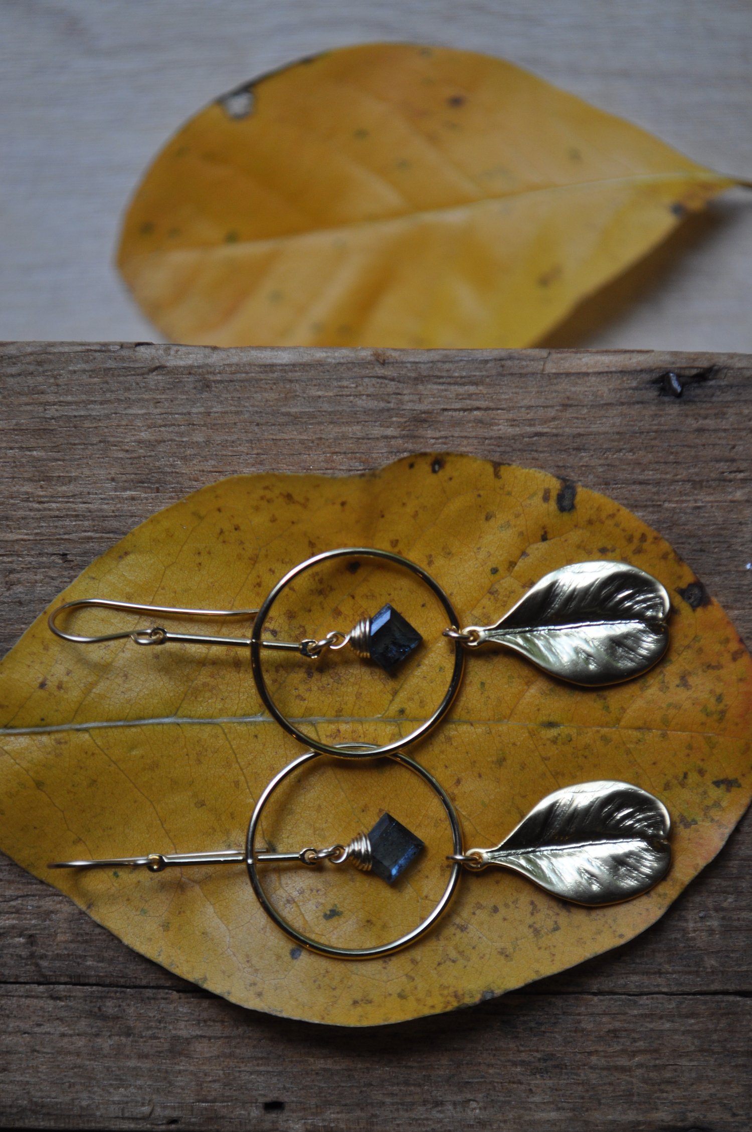 Image of Teal Kyanite Leaf Hoops