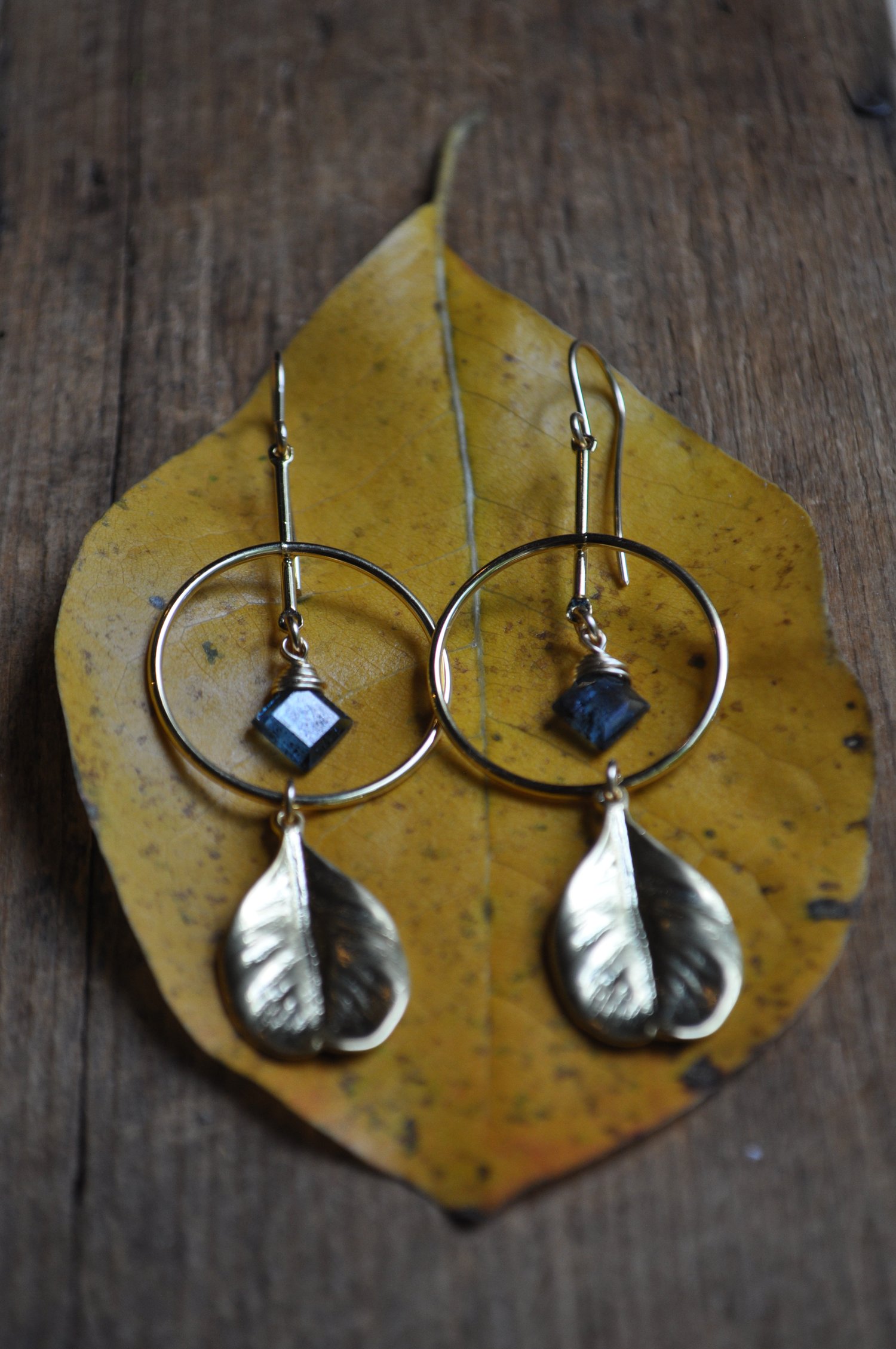 Image of Teal Kyanite Leaf Hoops