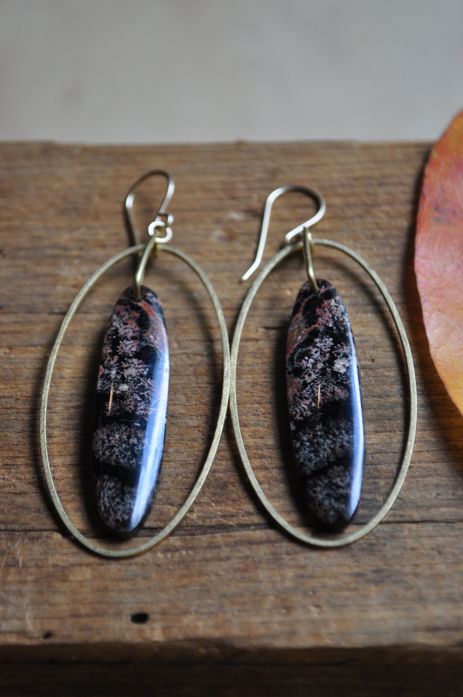 Image of Snowflake Obsidian Oval Hoops 