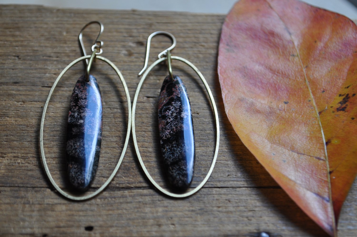 Image of Snowflake Obsidian Oval Hoops 