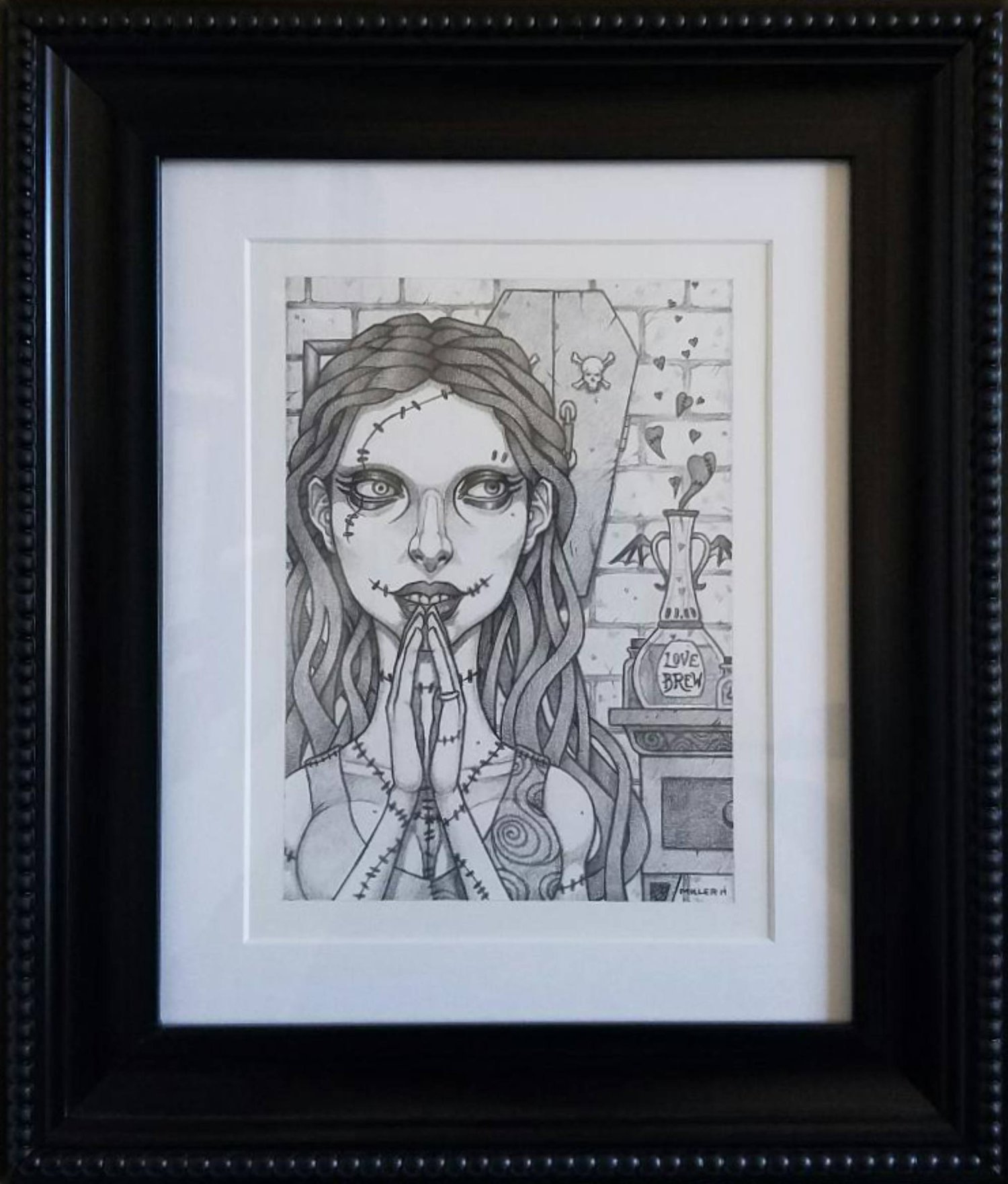 Image of Love You to Stitches! - Framed Original Graphite