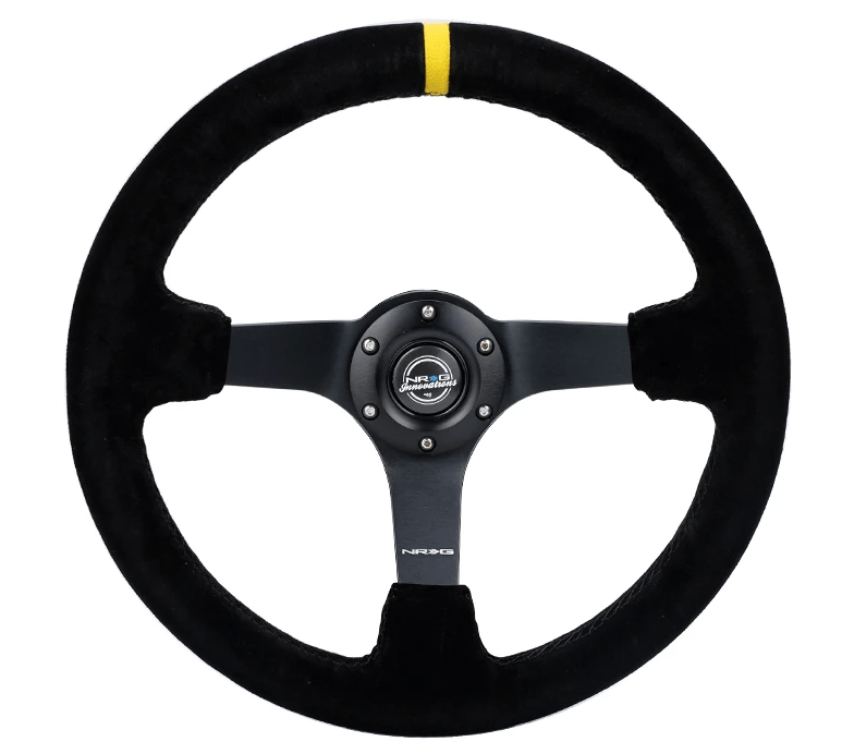 NRG Steering Wheel Black with Yellow Stripe Tasty Garage