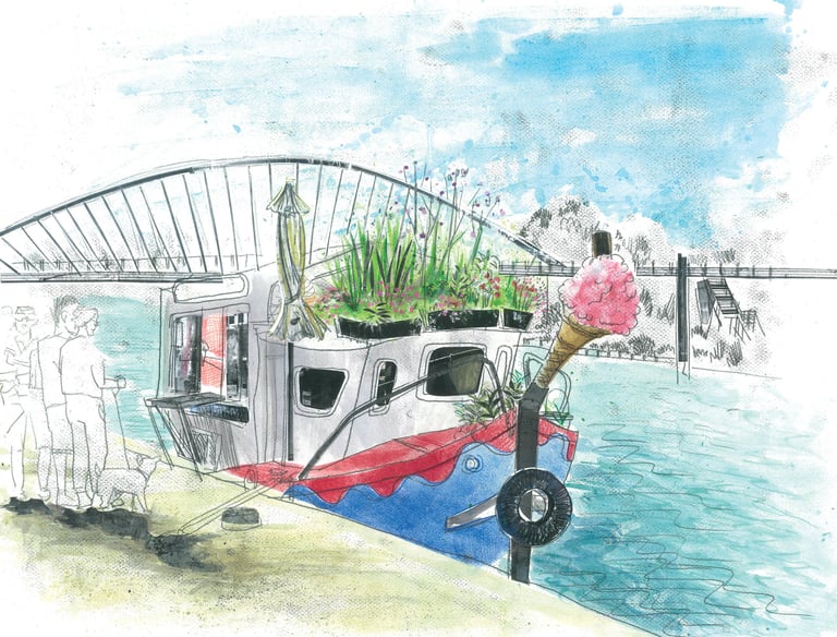 Two Hoots Ice Cream Boat, Fishergate, York. Limited edition signed  giclée print