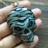 Image 4 of Silver Zebra Stripe Hand Painted Resin Skull Pendant *WAS £30 NOW £15*