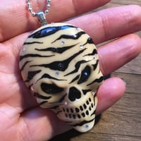 Image 4 of Ivory Zebra Stripe Hand Painted Resin Skull Pendant *WAS £30 NOW £15*