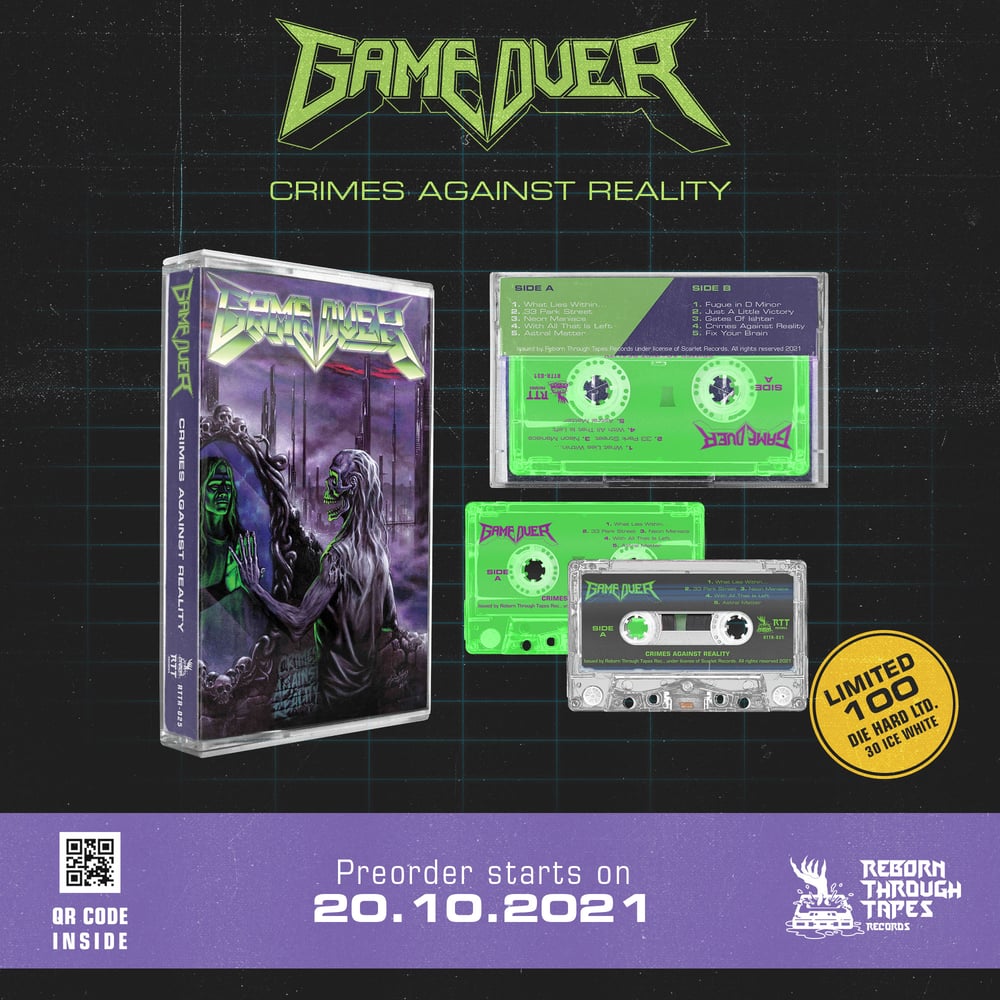 GAME OVER "CRIMES AGAINST REALITY" Tape DIE HARD METALLIC TRANSPARENT WITH GREEN PRINT