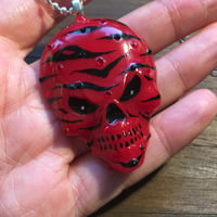 Image 4 of Red Zebra Stripe Hand Painted Resin Skull Pendant *WAS £30 NOW £15*