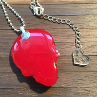 Image 3 of Red Zebra Stripe Hand Painted Resin Skull Pendant *WAS £30 NOW £15*