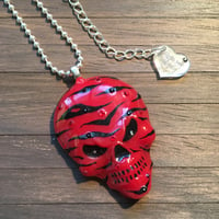 Image 2 of Red Zebra Stripe Hand Painted Resin Skull Pendant *WAS £30 NOW £15*