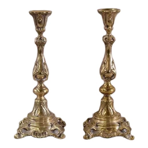 Image of Antique 19th C Silver Bronze Candlesticks