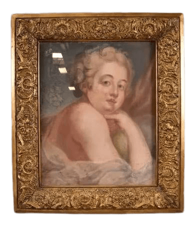 Image of Antique 18th C Pastel Portrait Painting in Giltwood Frame