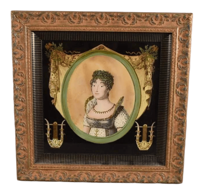 Image of Antique French Eglomise Reverse Portrait Painting on Glass