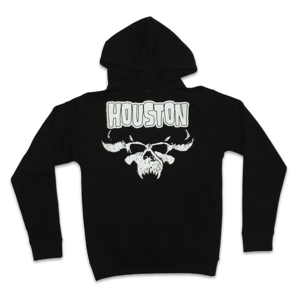 Image of SKULL LOGO BLACK GLOW IN THE DARK PULLOVER HOODY