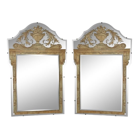 Image of Antique French Art Deco Eglomise Regency Mirrors - a Pair